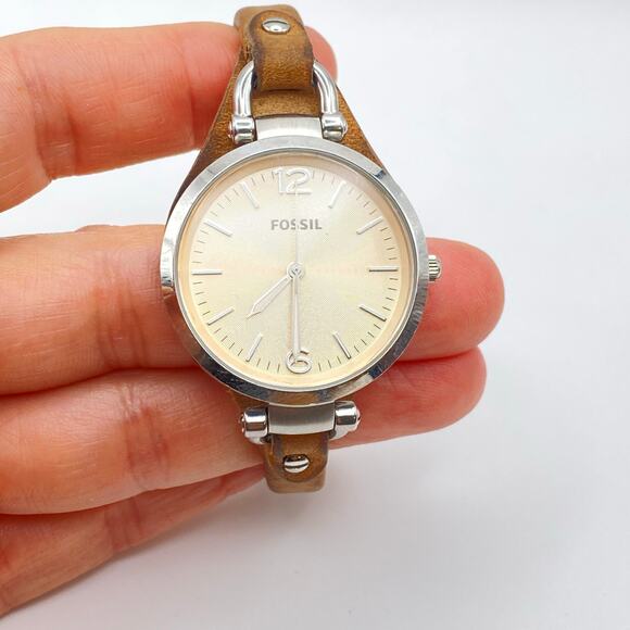 FOSSIL GEORGIA ES2830 Women's Brown Leather Analog Beige Dial Quartz Watch VK782 - Picture 2 of 11